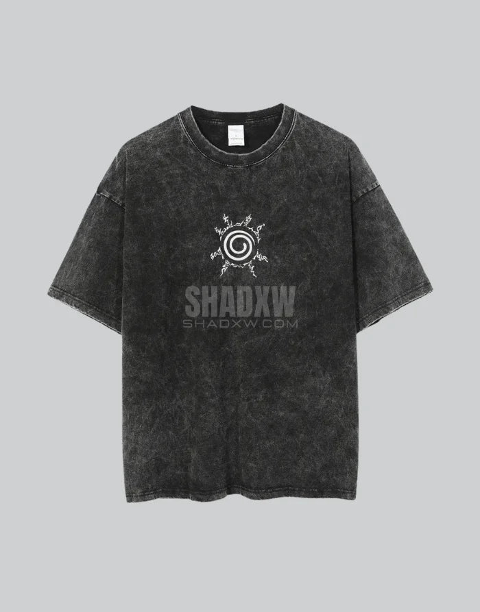 Dark graphic techwear t-shirt with an abstract futuristic print and relaxed urban streetwear silhouette, Clotechnow series 108 — view 2