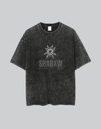 Dark graphic techwear t-shirt with an abstract futuristic print and relaxed urban streetwear silhouette, Clotechnow series 108 — view 2