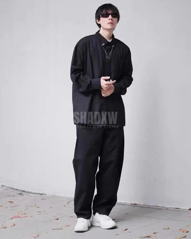 Dark graphic techwear t-shirt with an abstract futuristic print and relaxed urban streetwear silhouette, Clotechnow series 094 — view 11