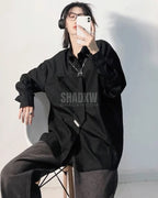 Dark graphic techwear t-shirt with an abstract futuristic print and relaxed urban streetwear silhouette, Clotechnow series 094 — view 4