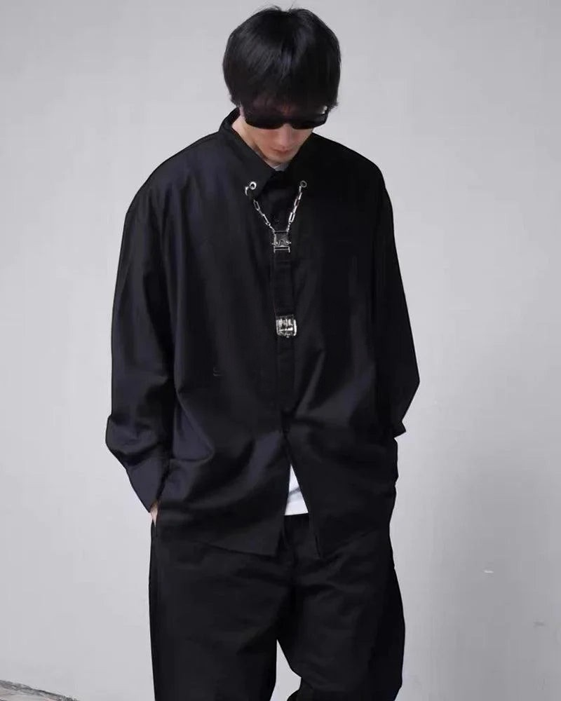 Dark graphic techwear t-shirt with an abstract futuristic print and relaxed urban streetwear silhouette, Clotechnow series 094 — view 8