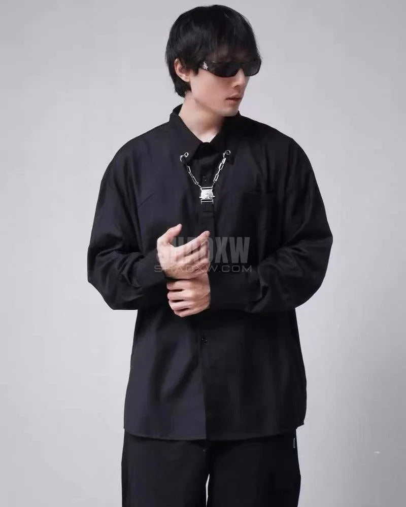 Dark graphic techwear t-shirt with an abstract futuristic print and relaxed urban streetwear silhouette, Clotechnow series 094 — view 9