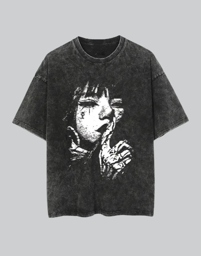Minimalist oversized black techwear t-shirt with clean seam lines, long hem, and understated urban design for layered outfits — view 1
