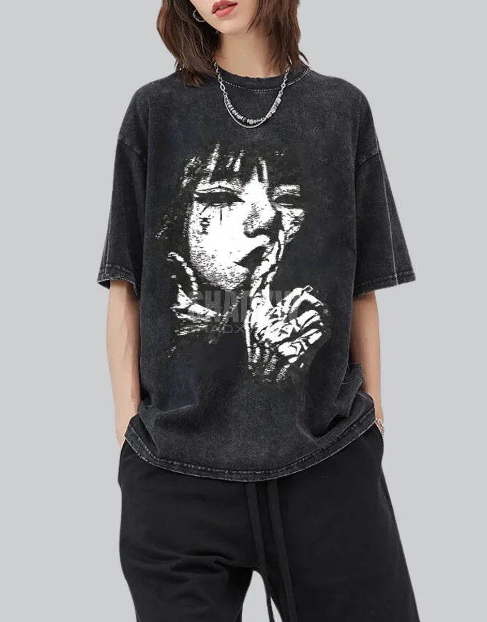 Minimalist oversized black techwear t-shirt with clean seam lines, long hem, and understated urban design for layered outfits — view 2