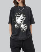 Minimalist oversized black techwear t-shirt with clean seam lines, long hem, and understated urban design for layered outfits — view 2