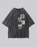 Oversized graphic techwear tee featuring a large monochrome statue-inspired print on a longline streetwear silhouette — view 1
