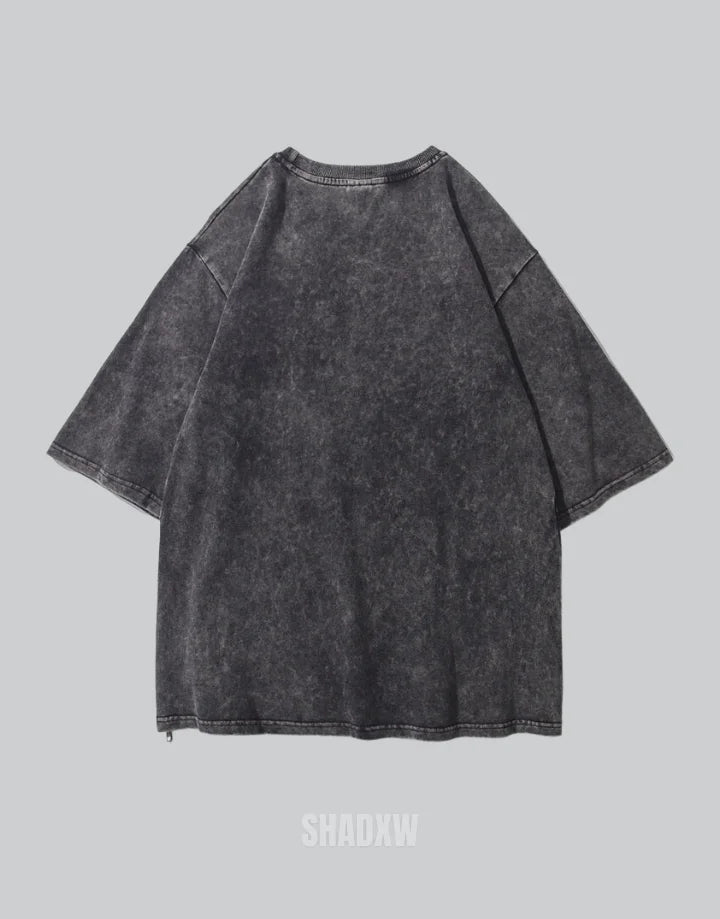 Oversized graphic techwear tee featuring a large monochrome statue-inspired print on a longline streetwear silhouette — view 2
