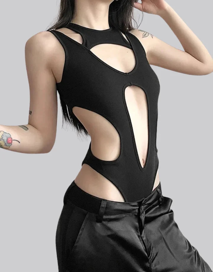 Dark graphic techwear t-shirt with an abstract futuristic print and relaxed urban streetwear silhouette, Clotechnow series 078 — view 1