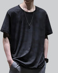 Dark graphic techwear t-shirt with an abstract futuristic print and relaxed urban streetwear silhouette, Clotechnow series 096 — view 1