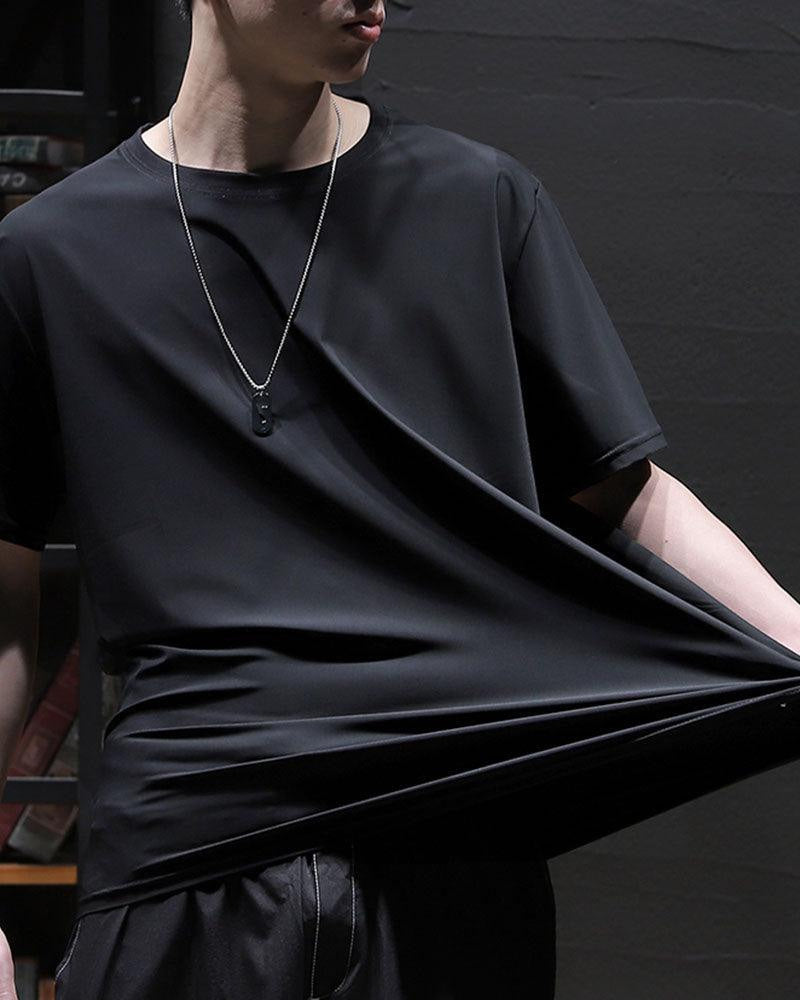 Dark graphic techwear t-shirt with an abstract futuristic print and relaxed urban streetwear silhouette, Clotechnow series 096 — view 6
