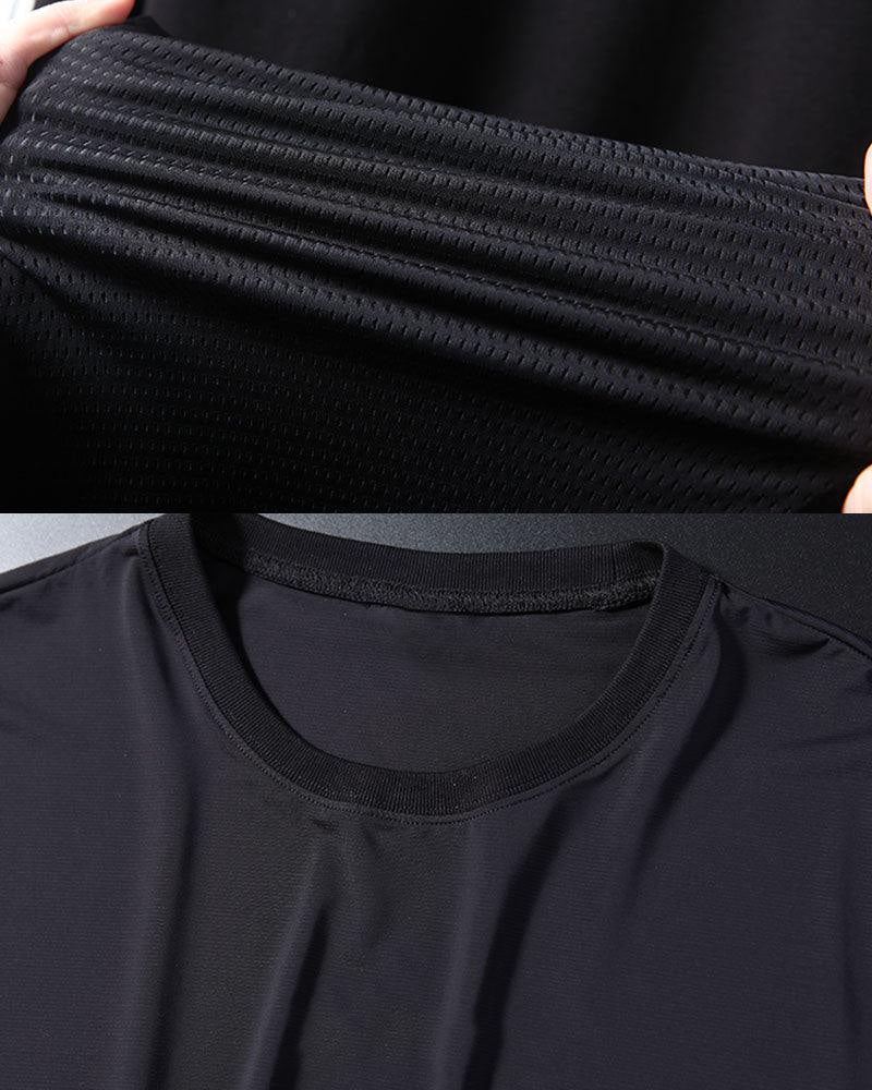 Dark graphic techwear t-shirt with an abstract futuristic print and relaxed urban streetwear silhouette, Clotechnow series 096 — view 8