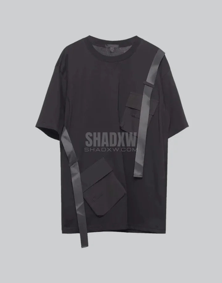 Tactical-style short-sleeve techwear shirt with pronounced front pockets and panel detailing for an urban utility aesthetic — view 2