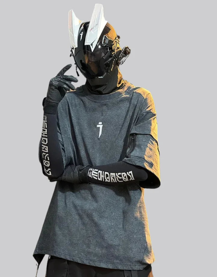 Short-sleeve technical-inspired t-shirt in black and gray featuring a sleeve pocket and clean utility-oriented silhouette for layered styling — view 1