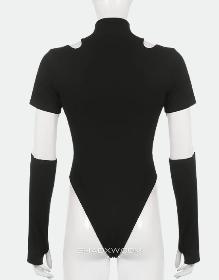 Dark graphic techwear t-shirt with an abstract futuristic print and relaxed urban streetwear silhouette, Clotechnow series 059 — view 9