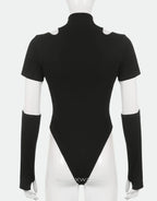 Dark graphic techwear t-shirt with an abstract futuristic print and relaxed urban streetwear silhouette, Clotechnow series 059 — view 9