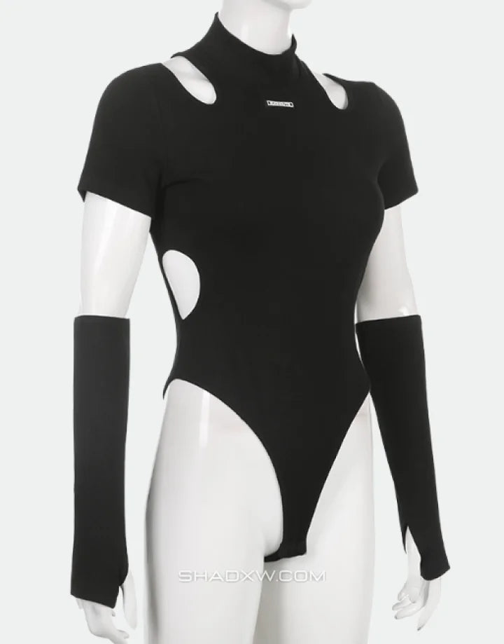 Dark graphic techwear t-shirt with an abstract futuristic print and relaxed urban streetwear silhouette, Clotechnow series 059 — view 10
