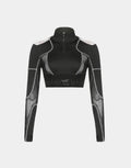 Dark graphic techwear t-shirt with an abstract futuristic print and relaxed urban streetwear silhouette, Clotechnow series 063 — view 1