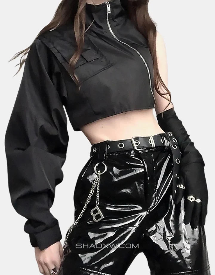 Dark graphic techwear t-shirt with an abstract futuristic print and relaxed urban streetwear silhouette, Clotechnow series 061 — view 2