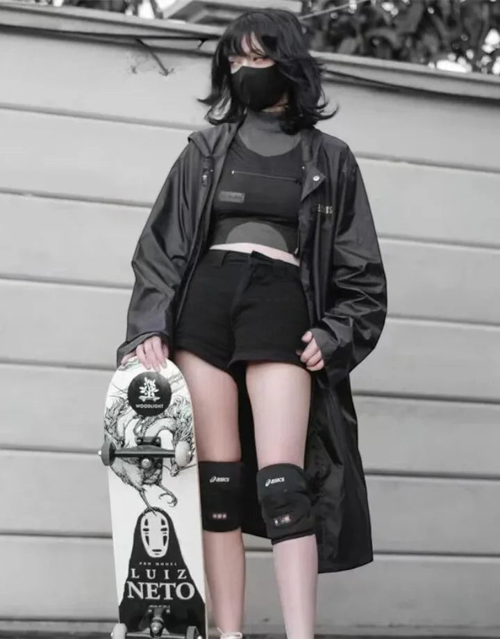 Dark graphic techwear t-shirt with an abstract futuristic print and relaxed urban streetwear silhouette, Clotechnow series 077 — view 2