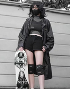 Dark graphic techwear t-shirt with an abstract futuristic print and relaxed urban streetwear silhouette, Clotechnow series 077 — view 2