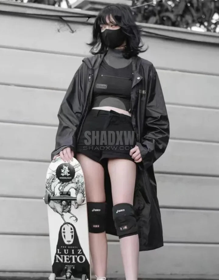 Dark graphic techwear t-shirt with an abstract futuristic print and relaxed urban streetwear silhouette, Clotechnow series 077 — view 2
