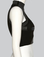 Dark graphic techwear t-shirt with an abstract futuristic print and relaxed urban streetwear silhouette, Clotechnow series 077 — view 5