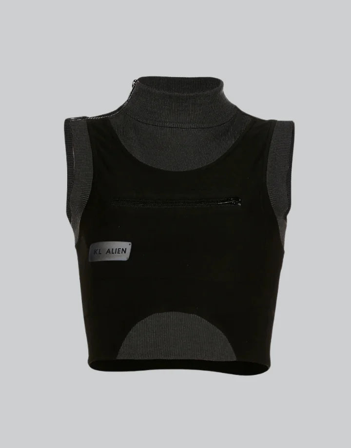 Dark graphic techwear t-shirt with an abstract futuristic print and relaxed urban streetwear silhouette, Clotechnow series 077 — view 1