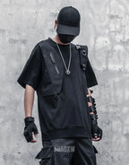 Crew-neck techwear shirt with chest panel accents and layered seam details in a modern urban aesthetic suitable for layering — view 5