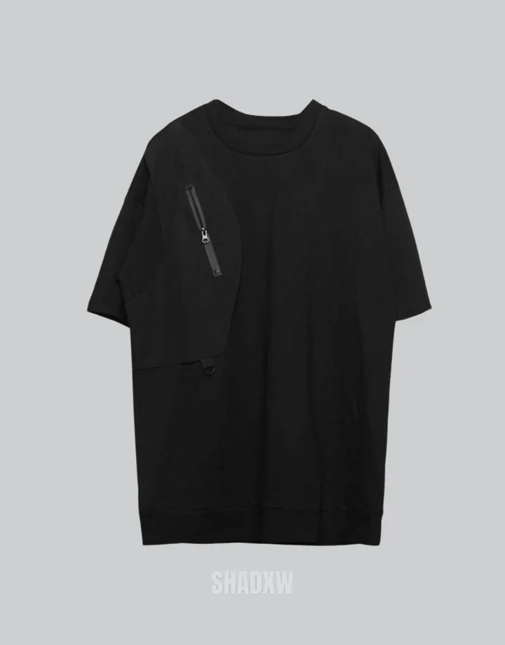 Crew-neck techwear shirt with chest panel accents and layered seam details in a modern urban aesthetic suitable for layering — view 2