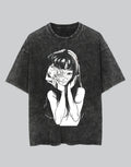 Retro-washed oversized graphic techwear tee featuring a distressed monochrome portrait-style print and relaxed streetwear silhouette — view 1