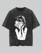 Retro-washed oversized graphic techwear tee featuring a distressed monochrome portrait-style print and relaxed streetwear silhouette — view 1