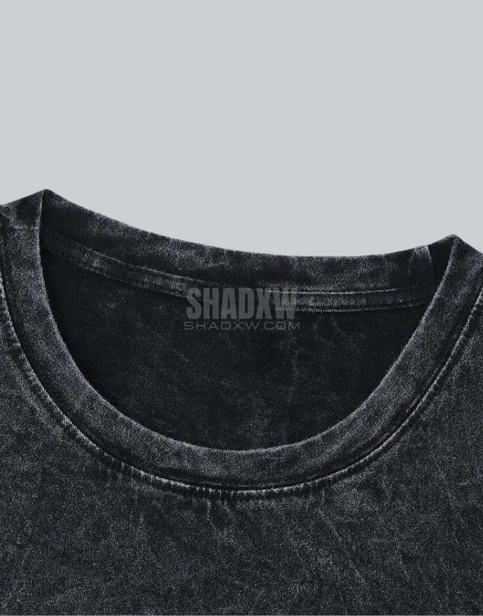 Retro-washed oversized graphic techwear tee featuring a distressed monochrome portrait-style print and relaxed streetwear silhouette — view 4