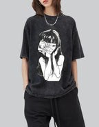 Retro-washed oversized graphic techwear tee featuring a distressed monochrome portrait-style print and relaxed streetwear silhouette — view 2