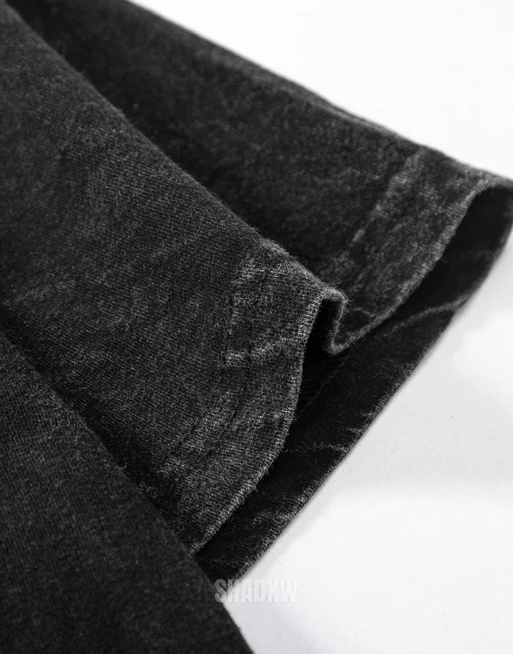 Regular-fit charcoal techwear t-shirt with geometric city grid print and contrast shoulder panels for urban styling — view 4