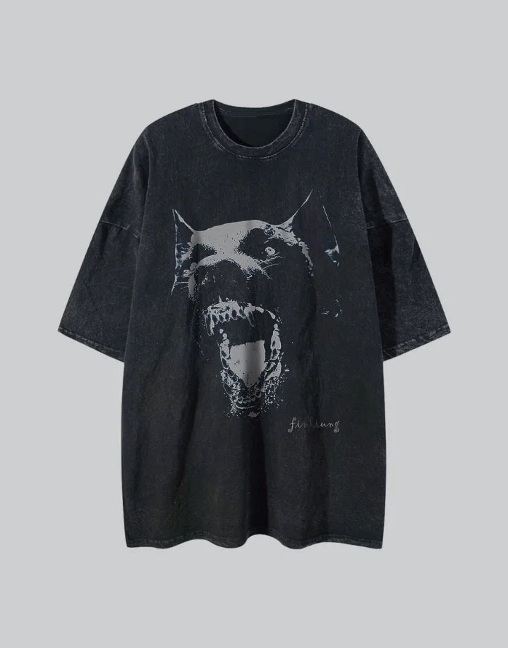 Regular-fit charcoal techwear t-shirt with geometric city grid print and contrast shoulder panels for urban styling — view 1