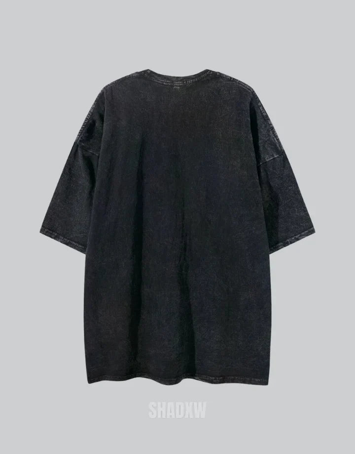 Regular-fit charcoal techwear t-shirt with geometric city grid print and contrast shoulder panels for urban styling — view 2