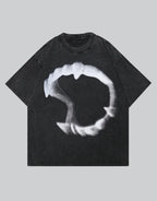 Dark graphic techwear t-shirt with an abstract futuristic print and relaxed urban streetwear silhouette, Clotechnow series 080 — view 1