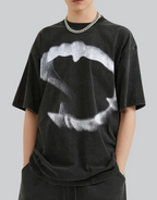 Dark graphic techwear t-shirt with an abstract futuristic print and relaxed urban streetwear silhouette, Clotechnow series 080 — view 6