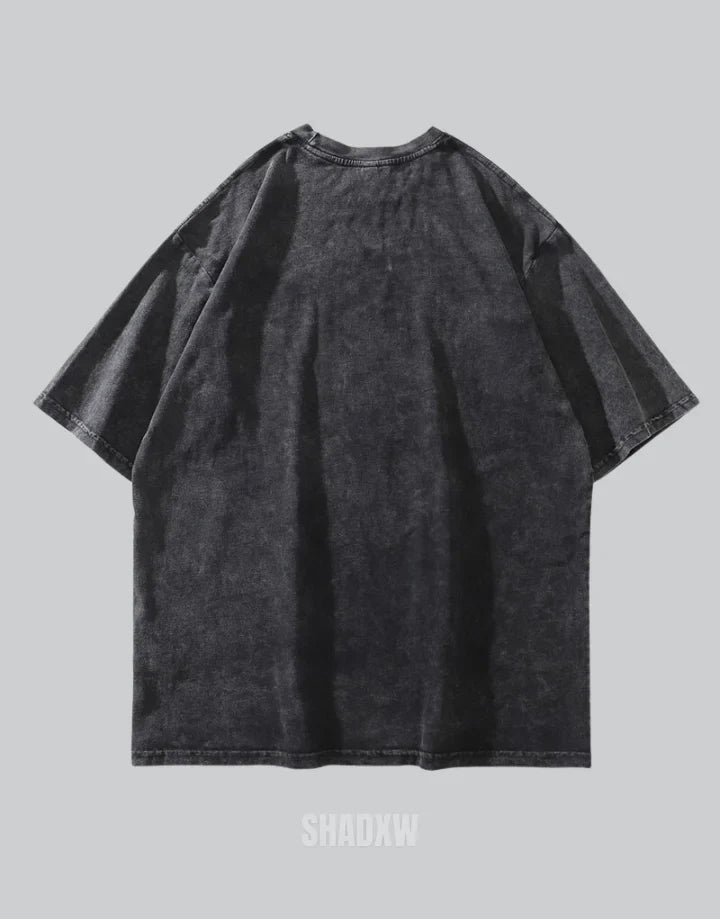 Longline oversized tee with large retro skeleton linework graphic, presenting vintage anatomical motifs on a techwear silhouette — view 2