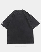 Oversized washed-effect techwear t-shirt with a faded post-apocalyptic scene print and lived-in, muted tones for a rugged street look — view 3