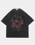 Oversized washed-effect techwear t-shirt with a faded post-apocalyptic scene print and lived-in, muted tones for a rugged street look — view 1