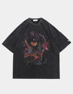 Oversized washed-effect techwear t-shirt with a faded post-apocalyptic scene print and lived-in, muted tones for a rugged street look — view 1