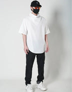 Dark graphic techwear t-shirt with an abstract futuristic print and relaxed urban streetwear silhouette, Clotechnow series 065 — view 6