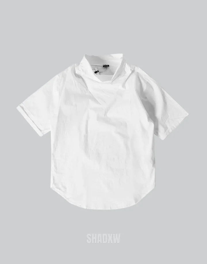 Dark graphic techwear t-shirt with an abstract futuristic print and relaxed urban streetwear silhouette, Clotechnow series 065 — view 3