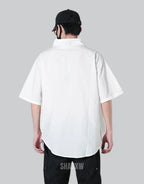 Dark graphic techwear t-shirt with an abstract futuristic print and relaxed urban streetwear silhouette, Clotechnow series 065 — view 2