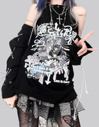 Dark graphic techwear t-shirt with an abstract futuristic print and relaxed urban streetwear silhouette, Clotechnow series 074 — view 1