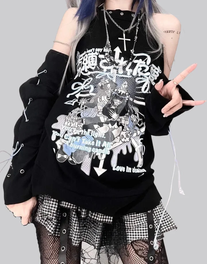 Dark graphic techwear t-shirt with an abstract futuristic print and relaxed urban streetwear silhouette, Clotechnow series 074 — view 1