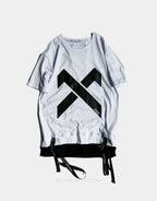 Dark graphic techwear t-shirt with an abstract futuristic print and relaxed urban streetwear silhouette, Clotechnow series 087 — view 2