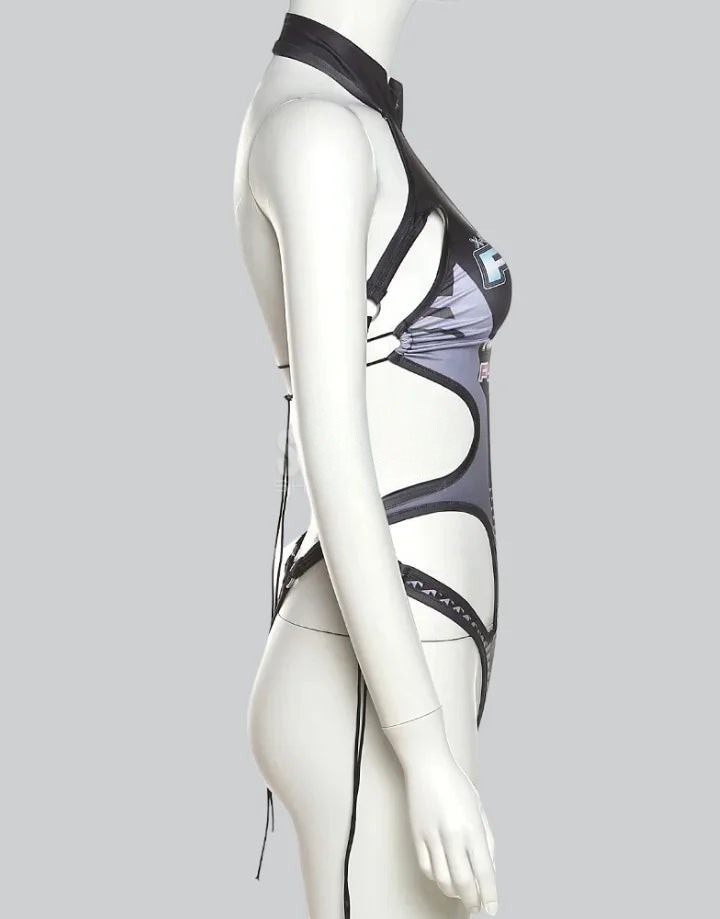 Dark graphic techwear t-shirt with an abstract futuristic print and relaxed urban streetwear silhouette, Clotechnow series 081 — view 6
