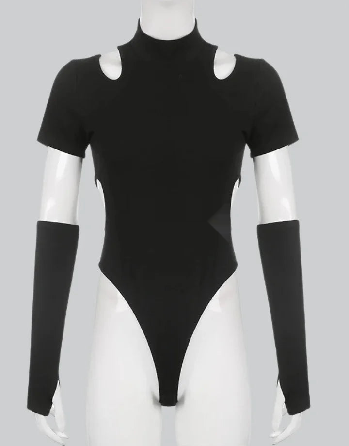 Dark graphic techwear t-shirt with an abstract futuristic print and relaxed urban streetwear silhouette, Clotechnow series 064 — view 8